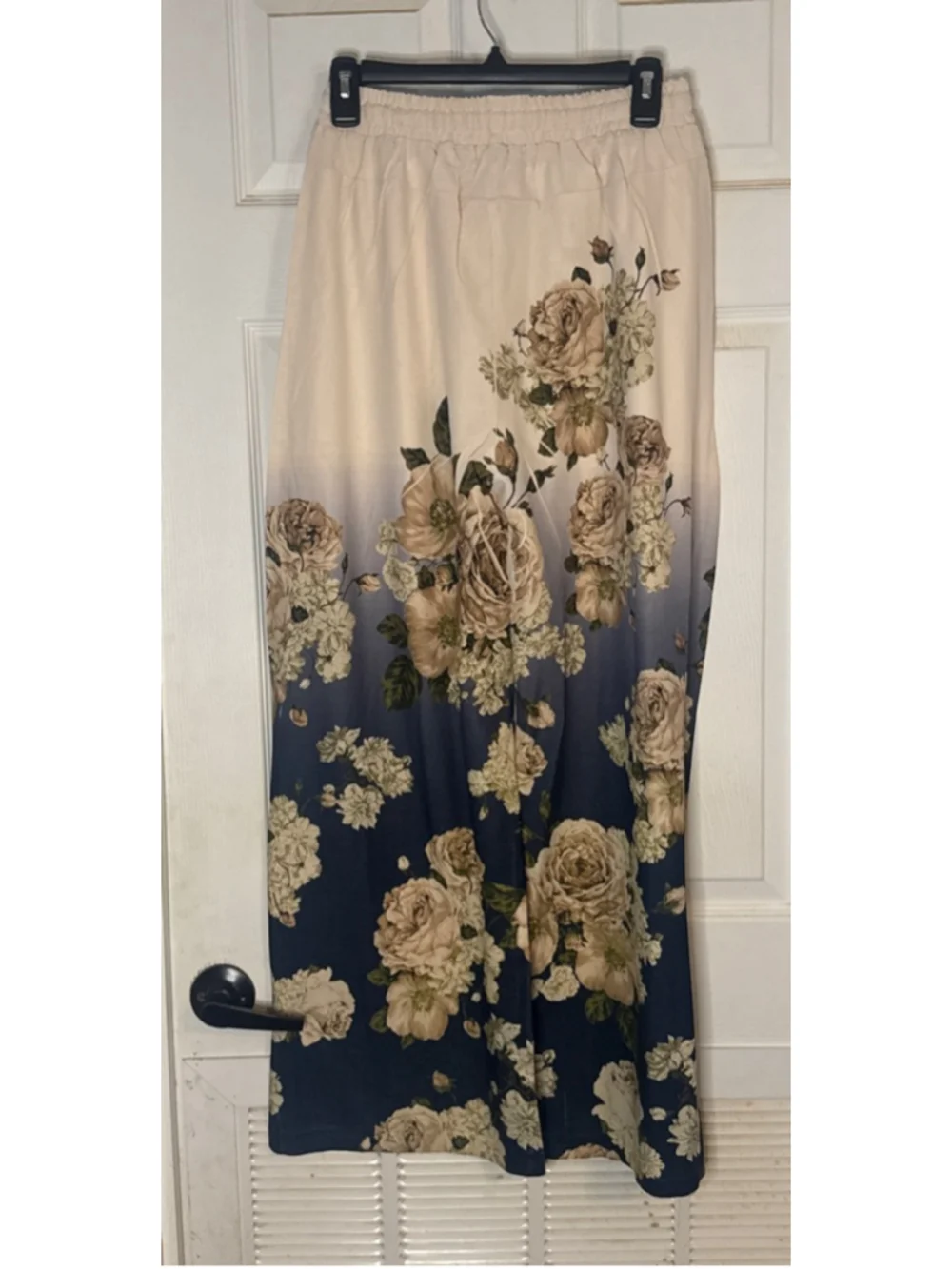 Origami Beige & Blue Floral Wide Leg Pants M - Picture 3 of 5